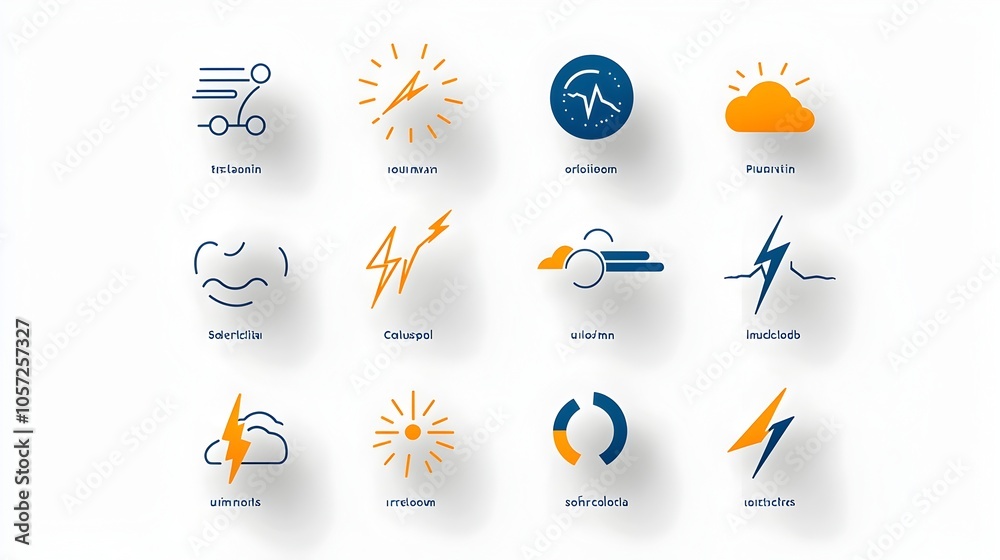 Aufkleber Set of modern bold geometric icons depicting weather conditions like wind snow and lightning in a minimalist two color palette  These abstract symbols are designed for use in weather forecasts
