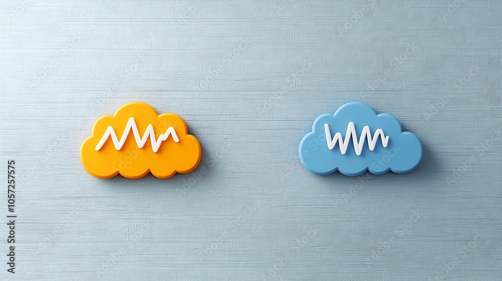 Poster Minimalist weather symbols in two contrasting colors representing atmospheric conditions such as mist heat waves and cold fronts  The design features crisp clear edges and a simple graphic style
