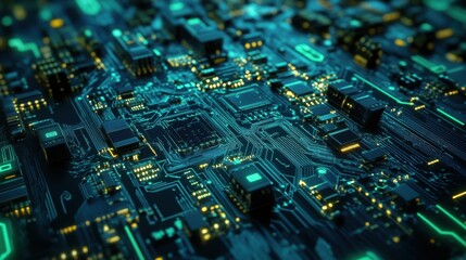Obraz premium Futuristic blue and green abstract electronic circuit board,