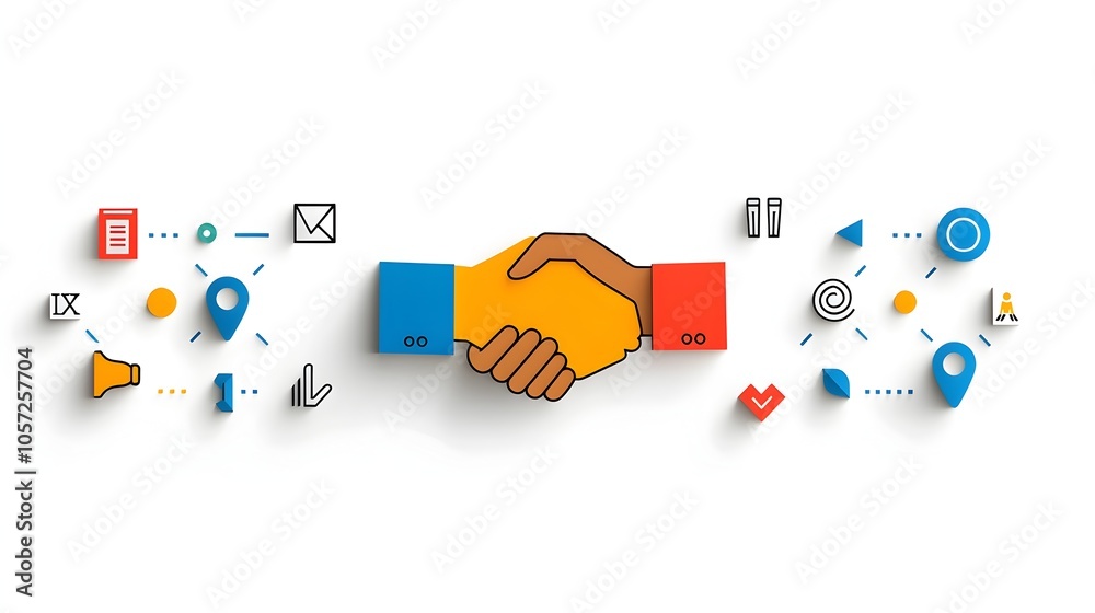 Fototapete contrasted geometric handshake icon representing concept of partnership charity and mutual support s