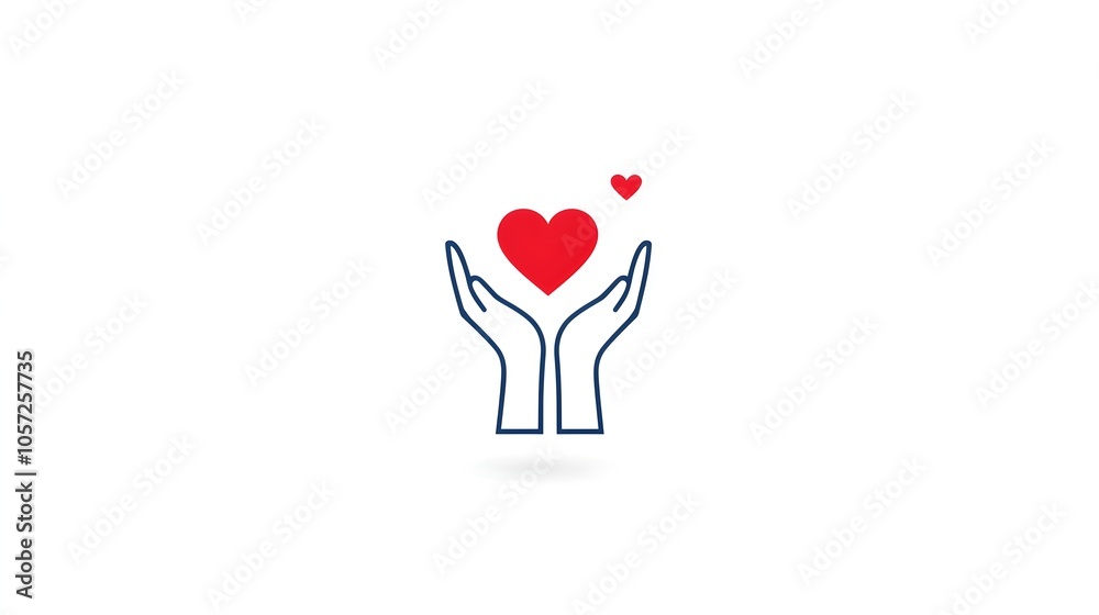 Poster minimalist dual tone icons featuring simple line art designs of hands holding a heart symbolizing th