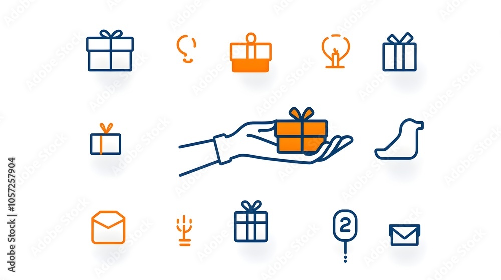 Poster dual color donation icon featuring a hand symbolically passing a gift box representing the act of ch