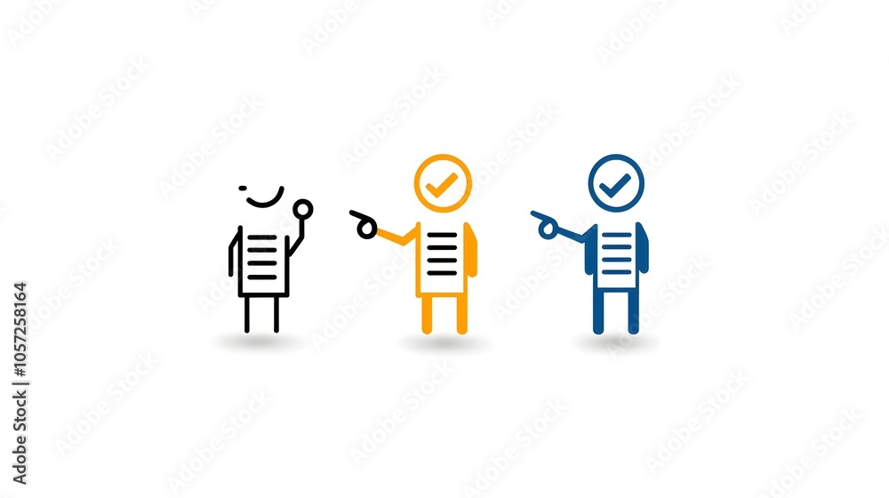 Poster Minimal clean lined icon design depicting a hand pointing at a checklist representing the concept of decision making choice and selection