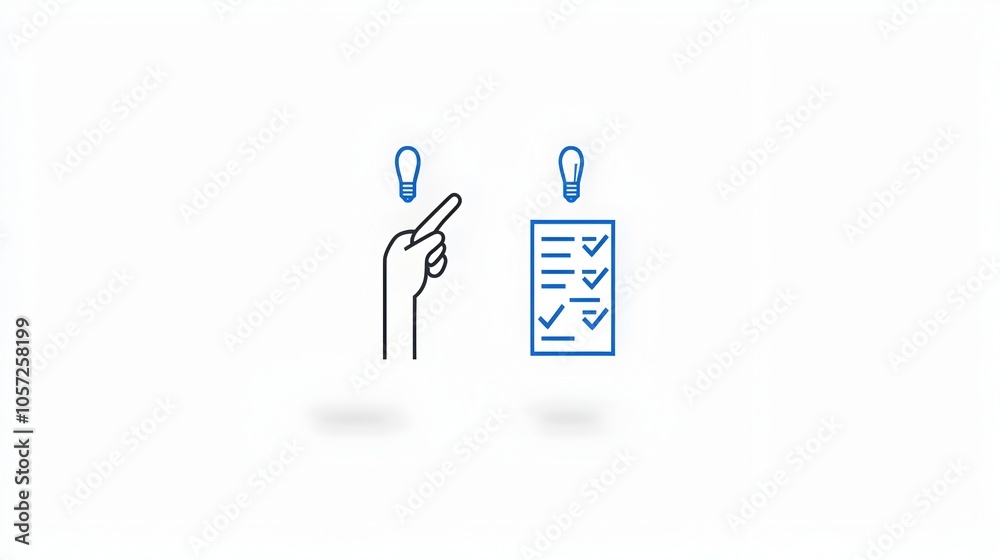 Leinwandbilder Minimalist Two Tone Icon of a Hand Pointing at a Checklist Representing the Concept of Decision Making Choice and Problem Solving in a Clean Geometric Design
