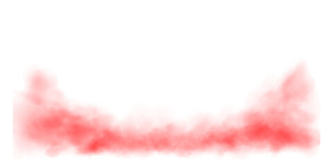 Fantastic red smoke. Magic smoke. Smog cloud on podium or stage. Fog vapor over ground or water surface, magic haze. PNG.