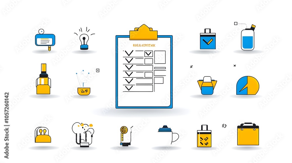 Poster Detailed line icon of a clipboard with a checklist symbolizing risk assessment tasks and processes  The icon is designed in pixel perfect 64x64 and features an editable stroke for smooth detailing