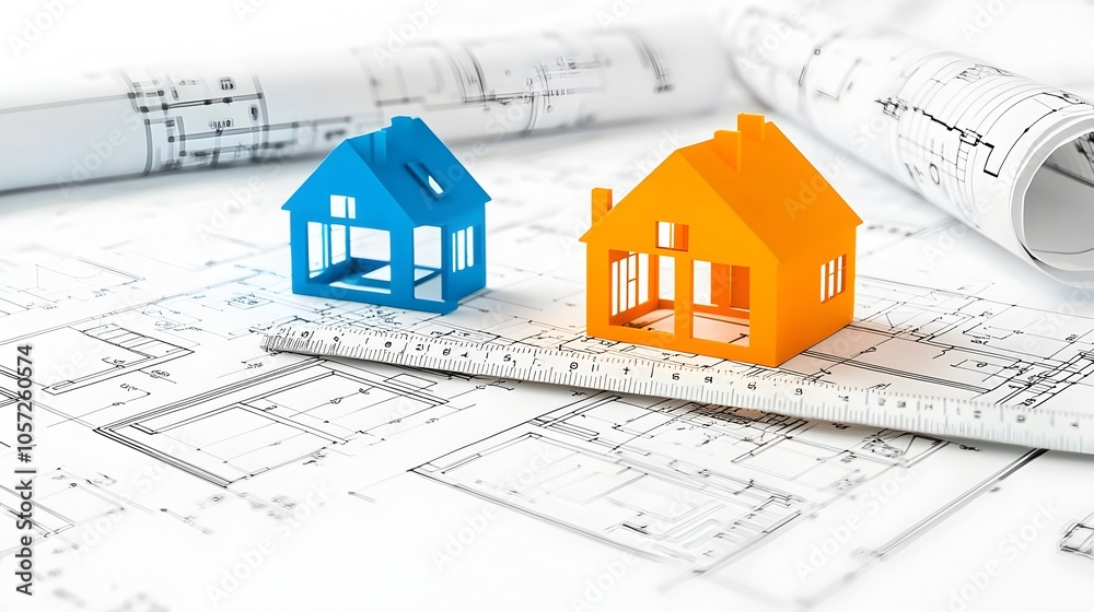 Leinwandbilder contrasting geometric icons in vivid colors symbolizing real estate planning construction and archit