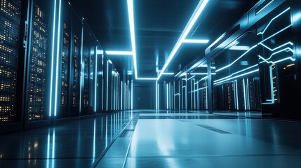 Fototapeta premium Server Room Neon Lights.