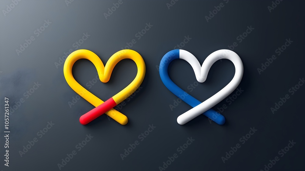 Aufkleber Intertwined hearts icons in bold outlines and dual colors symbolizing the deep connection affection and harmony between two individuals in a relationship
