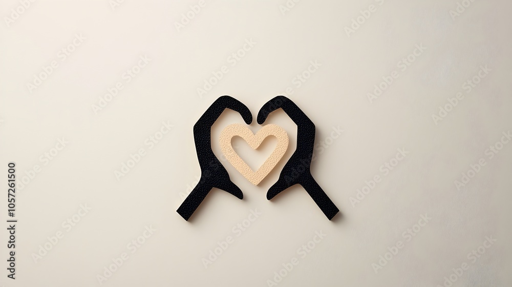 Poster Minimalist Two Tone Icon with Overlapping Hands Forming a Heart Shape Representing the Concepts of Love Unity Friendship and Compassion