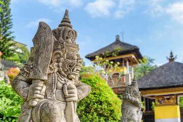 Closeup view of a guardian statue at Hindu Balinese temple