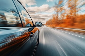 Obraz premium Black Car Driving on Highway with Blurred Background