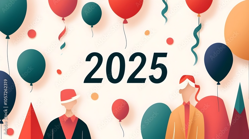 Poster vibrant new year s eve 2025 composition featuring a curvy 2025 font complemented by delicate line ar
