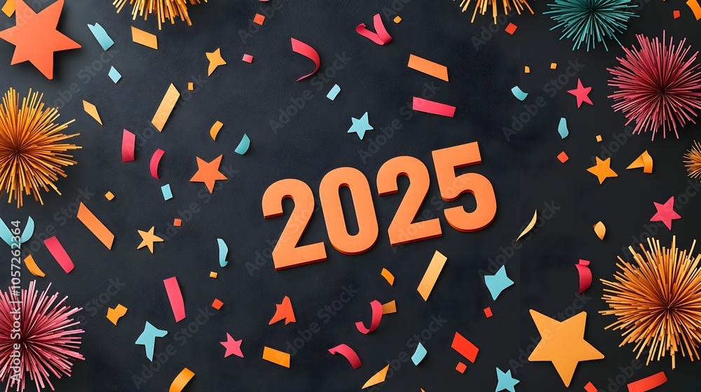 Aufkleber sleek and modern new year 2025 countdown scene with bold futuristic typography and minimal line art 