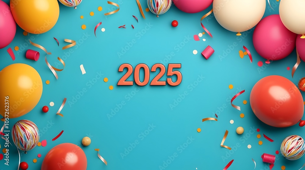 Aufkleber elegant and modern 2025 in a curvy font design paired with subtle line art of balloons and streamers