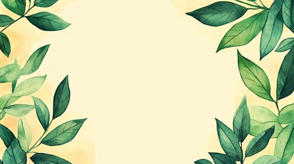 Naklejka premium A watercolor painting of green leaves with a yellow background