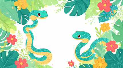 Obraz premium Playful Snake Illustration: 'Welcome to the Year of the Wood Snake' Lunar New Year Card
