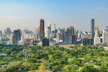 Awesome aerial view of Lumphini Park and Bangkok city, Thailand