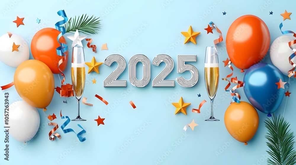 Aufkleber vibrant and modern scene featuring the year 2025 in a geometric font accented with simple line art d