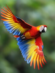 Obraz premium Scarlet Macaw in Flight with Spread Wings