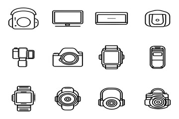 Modern Outline Icons of Electronic Gadgets and Devices for Technology and Digital Projects.