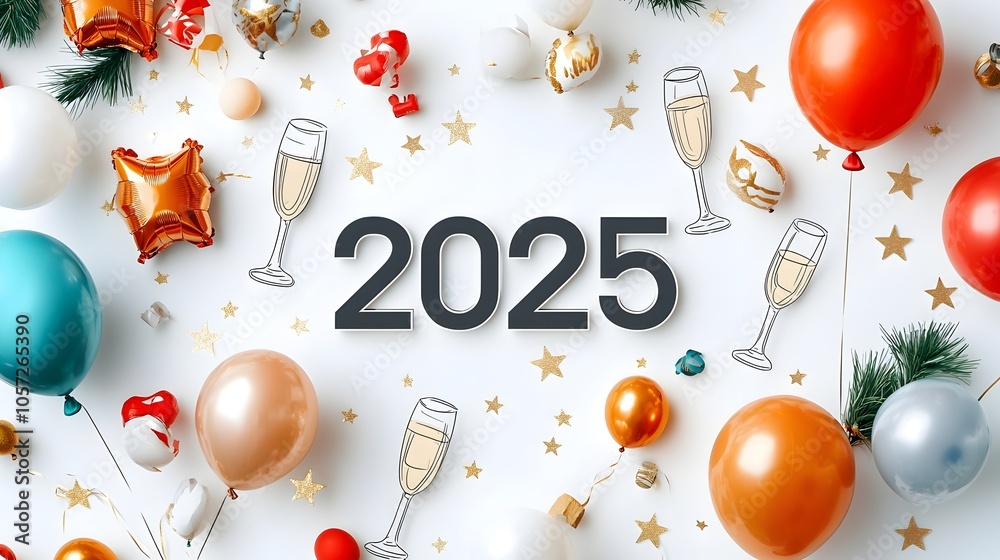 Aufkleber stylish and modern geometric design featuring the number 2025 in a bold font surrounded by minimalis