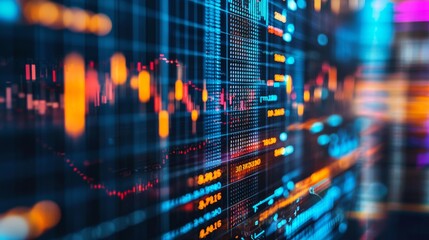 Fototapeta premium Financial data graphs on digital screen, stock market concept