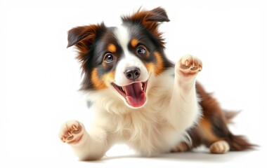 Playful australian shepherd dog excitedly reaching out
