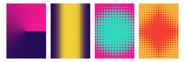 Colorful abstract patterns with dots and stripes in vibrant hues
