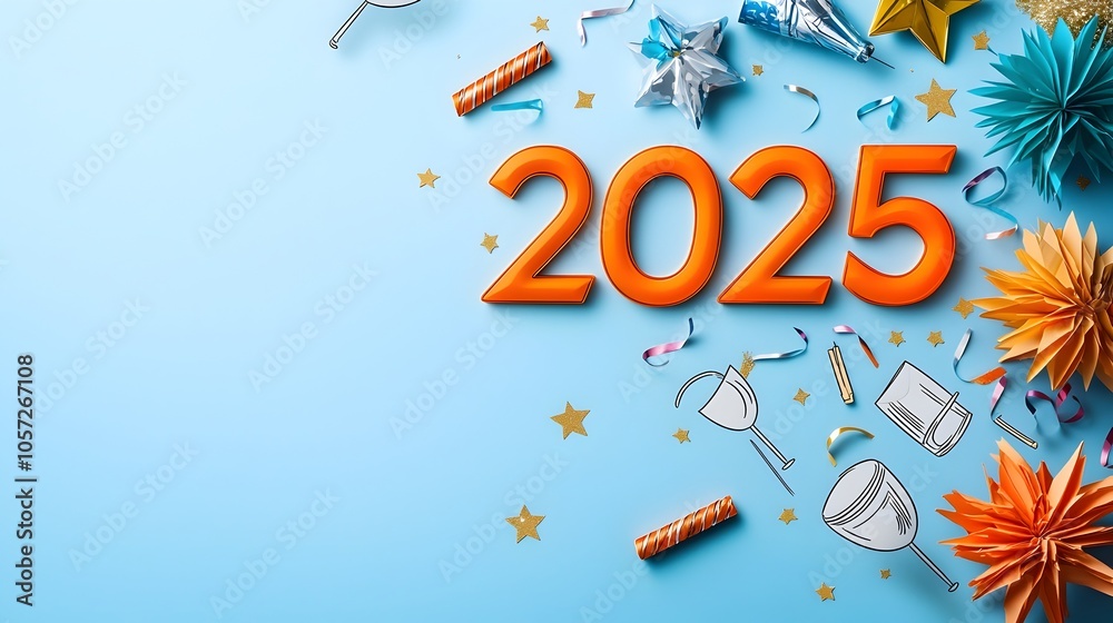 Aufkleber A sleek modern design featuring the numbers 2025 in a geometric minimalist font accented by simple line art elements such as stars champagne glasses and streamers