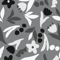 Seamless floral pattern. Modern monochrome print design. Vector illustration. Vector illustration