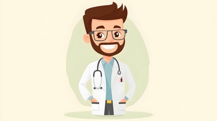 Fototapeta premium Cheerful male doctor in white coat with stethoscope, smiling brightly.