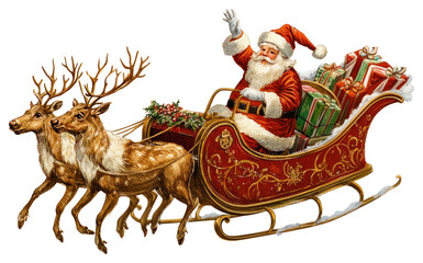 PNG Santa flying in a sleigh with reindeer illustration santa celebration. © Rawpixel.com