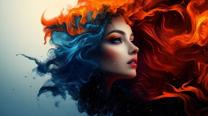 Woman with Blue and Orange Abstract Hair