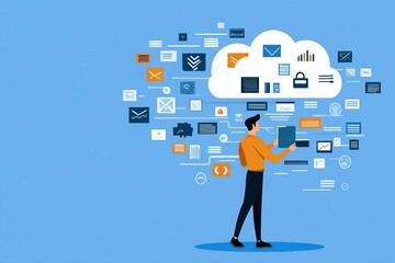 a person organizing files in a cloud-based archive system, representing document management technology.
