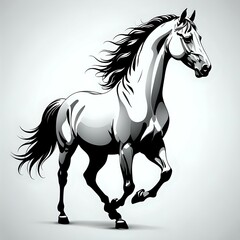 Close-up of a horse galloping against a white background