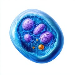 Isolated Blue Cell with Organelles