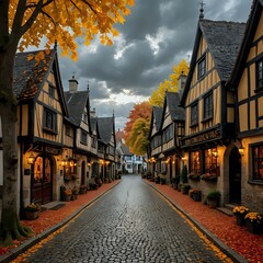 Fototapeta premium Cobbled street lined with houses