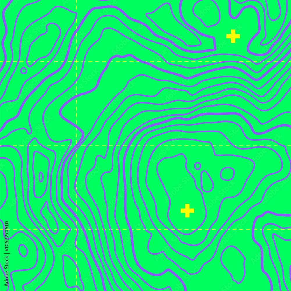 Poster topographic map background concept in brutalism and y2k style