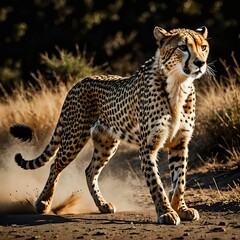 Cheetah sprinting on a dirt road