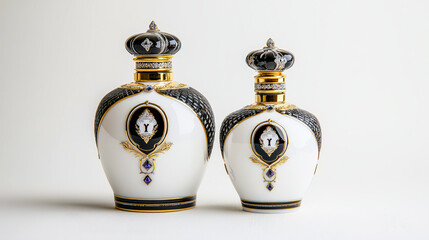 Obraz premium Elegant luxury perfume bottles adorned with intricate detailing. Sophisticated fragrance packaging showcasing timeless beauty and refined opulence Brainstorming Advertising Marketing