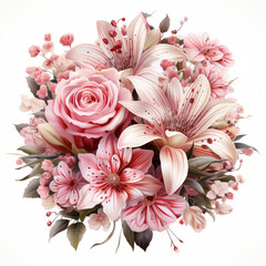 The pink bouquet of beautiful flowers on a white background.