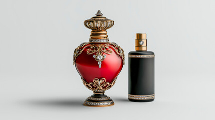 Elegant luxury perfume bottles adorned with intricate  detailing. Sophisticated fragrance packaging showcasing timeless beauty and refined opulence Brainstorming Advertising Marketing