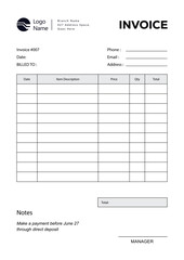 Business invoice form template. Invoicing quotes, money bills or price invoices and payment agreement design templates. Tax form, bill graphic or payment receipt page vector set 