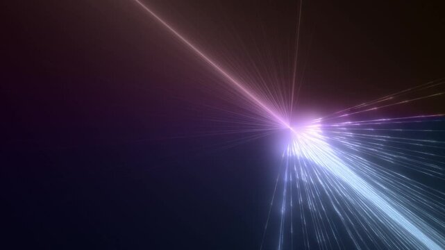 helle Lichtstrahlen treffen sich im Zentrum, Mitte, Laser, Energie, Technologie, Verbindung, Internet, Datentransfer, violett
