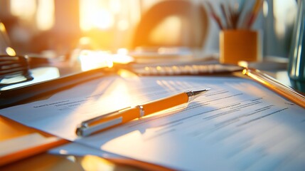 Fototapeta premium Amortization Schedule on Desk with Sunlight Reflection
