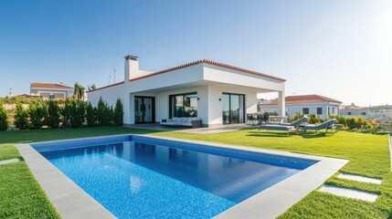 Fototapeta premium Modern Villa with Beautifully Designed Pool Area