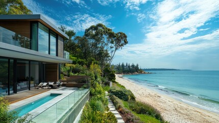 Fototapeta premium Beautiful Coastal Scene with Modern Architecture