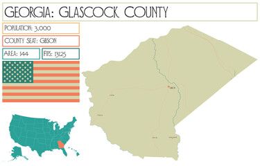Large and detailed map of Glascock County in Georgia USA.