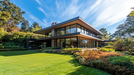 Fototapeta premium Modern Luxury Home with Sleek Architecture and Landscape
